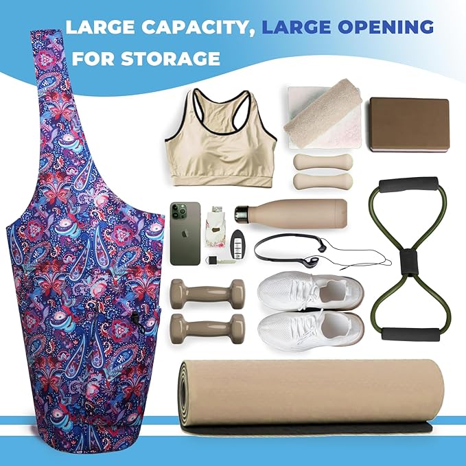 saniwu Yoga Mat Bag Carrier for Women Workout Large Waterproof with Zipper Pocket, Keychain and Wide Shoulder Straps