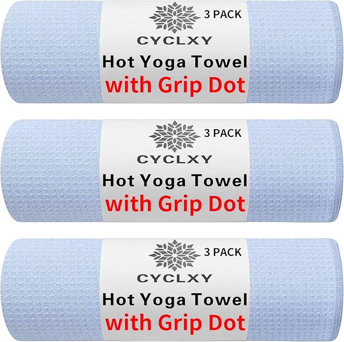 CYCLXY 3 Pack Yoga Mat Towels with Grip Dot, Hot Yoga Towel Non Slip Yoga Mat Towel Non-Slip Sweat Absorbent Anti-Slip Yoga Towel for Bikram,Pilates