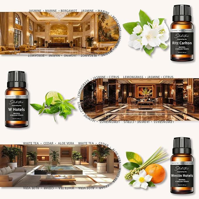 Hotel Diffuser Oil Gift Set - 10 ml, 0.34 fl oz Hotel Collection Diffuser Oil - Inspired by Ritz Carlton,My Way,Baccarat NYC,Westin,and Other Hotel Fragrance Oil (Hotel Fragrance Set 10ml*6)