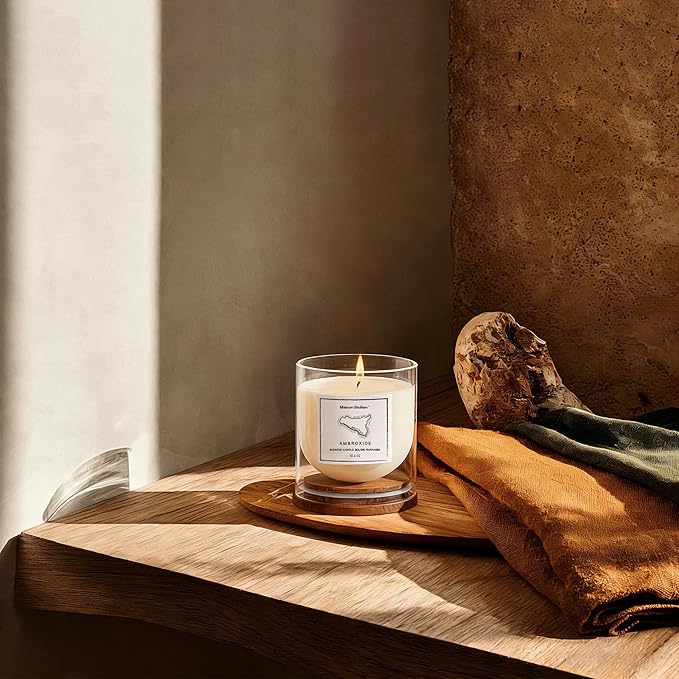 Ambroxide Candle 10.6 oz | Creamy Warm Fresh Woody Scent | Lidded Glass Jar | Premium Soy Wax + Luxury Fragrance Oil | Warm Snug Ambiance & Thoughtful Gifting