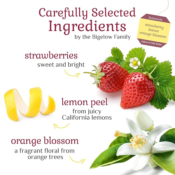 Bigelow Botanicals Cold Water Infusion Strawberry Lemon Orange Blossom Herbal Tea, Caffeine Free Tea with Strawberry, Lemon and Orange Flavor, 18 Count Box (Pack of 6), 108 Total Tea Bags
