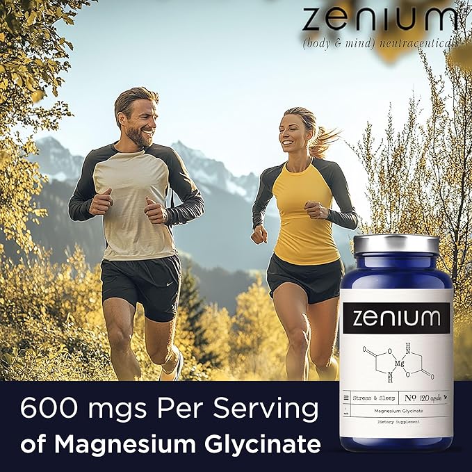 Zenium - Magnesium Glycinate for Sleep, Chelated, 600mg per Serving, 120 Capsules | High Absorption | Relieve Stress, Tension, Worry & Irritability | Calm Mind & Body | Ayurvedic | Natural Supplement