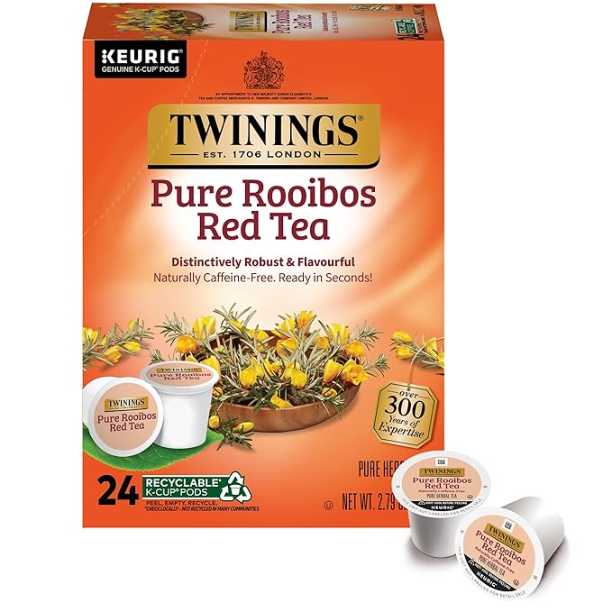 Twinings Pure Rooibos Red Tea K-Cup Pods for Keurig, 24 Count (Pack of 1), Natural, Slightly Sweet Taste, Naturally Caffeine-Free, Enjoy Hot or Iced