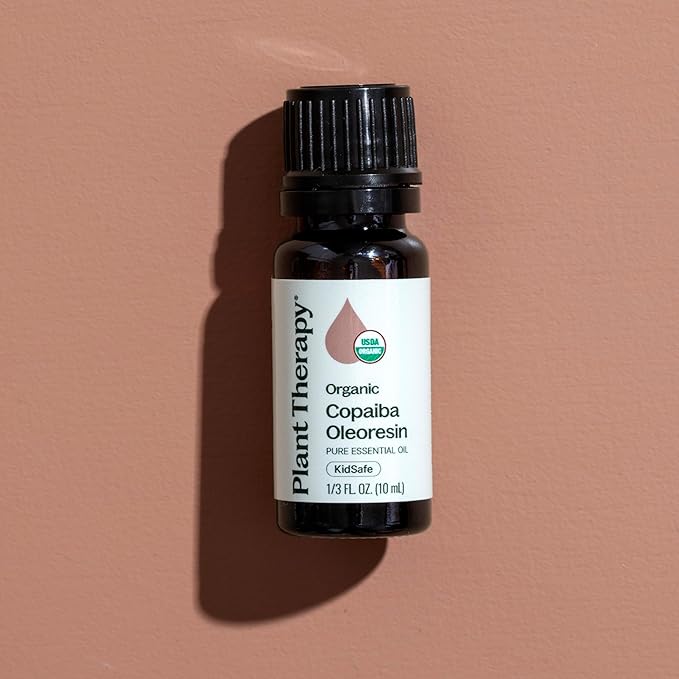 Plant Therapy Copaiba Oleoresin Organic Essential Oil 100% Pure, Undiluted, Natural Aromatherapy for Diffuser & Skin, Therapeutic Grade 10 mL (1/3 oz) Organic Copaiba Oil for Calming, Massage, Candles