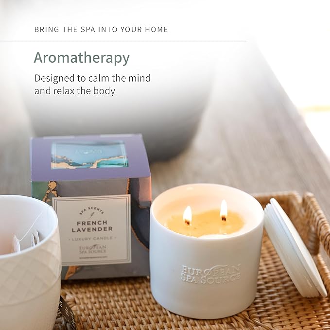 European Spa Source French Lavender Luxury Candle for Aromatherapy, Soy Wax Candle, Hand Poured, at Home Spa Experience Promoting Relaxation, 45 Hours of Burn Time