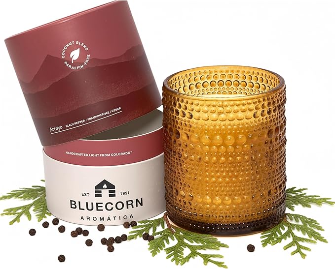 Bluecorn Aromática Scented Candle, Arroyo Fragrance with Black Pepper, Citrus & Amber, Vegan Coconut Wax Candle, Long Lasting Candle for Home Decor, Gifts for Women & Men, American Made, 6 Oz Jar
