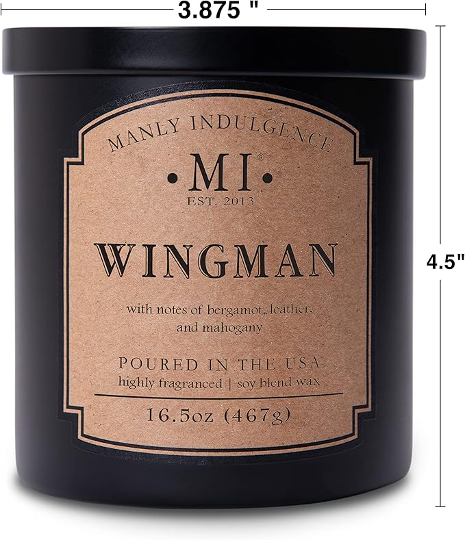 Manly Indulgence Wingman Scented Candles for Men, 2 Wick, 16.5 oz, Premium Soy Blend Wax, 60H Burn, Candles for Home Scented - Made in The USA