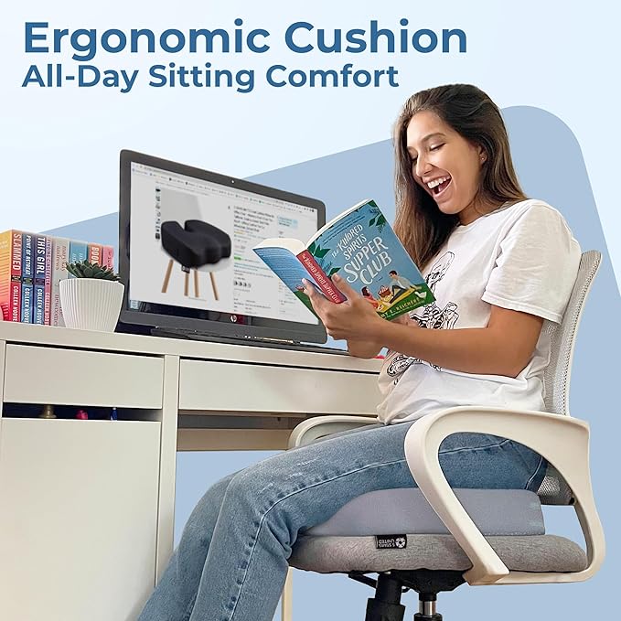 5 STARS UNITED Seat Cushion for Tailbone Pain Relief – Large Memory Foam Cushion for Coccyx, Hip, Sciatica & Post-Surgery Recovery – Wheelchair, Car, Desk, Gaming & Office Chairs, Light Gray