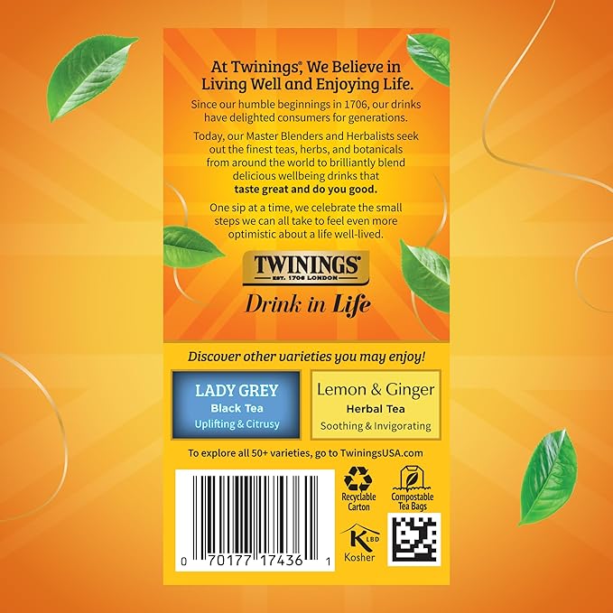 Twinings Earl Grey Lavender Black Tea Individually Wrapped Bags, 20 Count (Pack of 6), Citrus, Bergamot & Floral, Caffeinated, Enjoy Hot or Iced, 120 Teabags