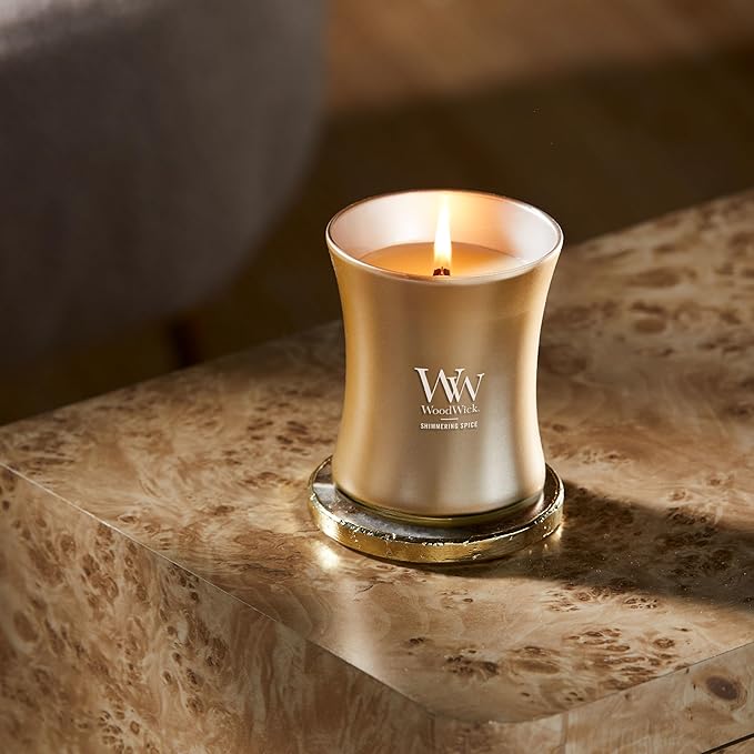 WoodWick Shimmering Spice Scented Candle, Crackles as it Burns, Precious Metals Collection, Home Décor, Gifting, 9.7oz