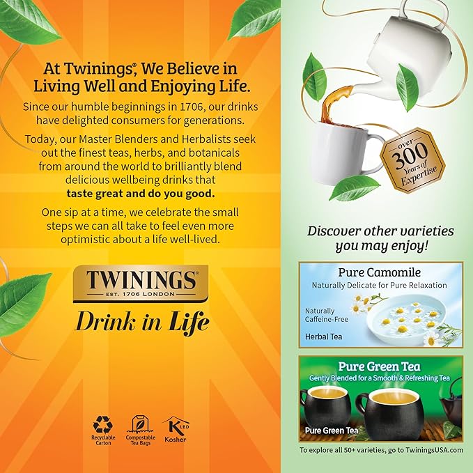 Twinings Pure Peppermint Herbal Tea Individually Wrapped Bags, 25 Count (Pack of 6), Fresh Minty Flavour, Naturally Caffeine-Free, Enjoy Hot or Iced, 150 Teabags