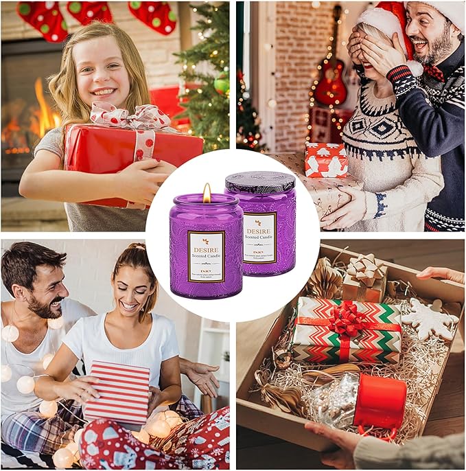 Aroma Lavender Jar Candle - 100% Natural Soy Wax - 50-Hour Burn Time | 7.5oz Soy Wax Candles | Long-Lasting | Stress Relief | Fresh Home Fragrance | Gift Set for Women (Purple Glass Bottle)