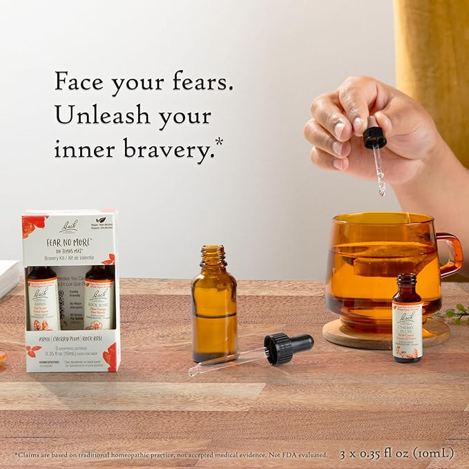 Bach Original Flower Remedies, Fear No More Trio Kit, For Courage & Bravery (Non-Alcohol Formula), Natural Homeopathic Flower Essence, Vegan, 3 x 10mL Droppers