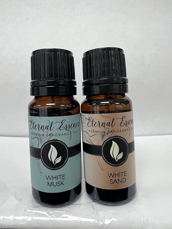 Eternal Essence Oils 2 Pack 10ml Premium Fragrance Oil - White Musk & White Sand - for Candle, Soap Making, Aromatherapy, Diffusers, Home Care, & Humidifiers