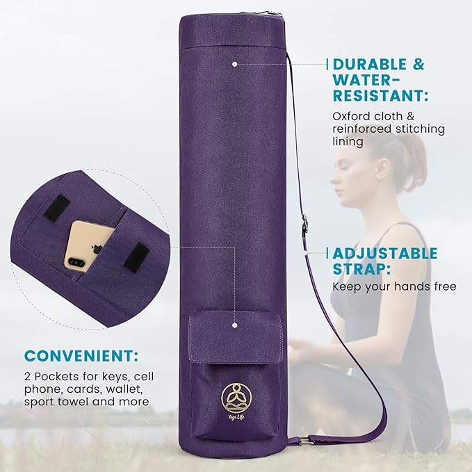 Gonex Yoga Mat Bag, Yoga Mat Carrier Full-Zip Exercise Yoga Mat Carry Bag for Women Men with 2 Multi-Functional Storage Cargo Pockets Extra Wide Adjustable Shoulder Strap