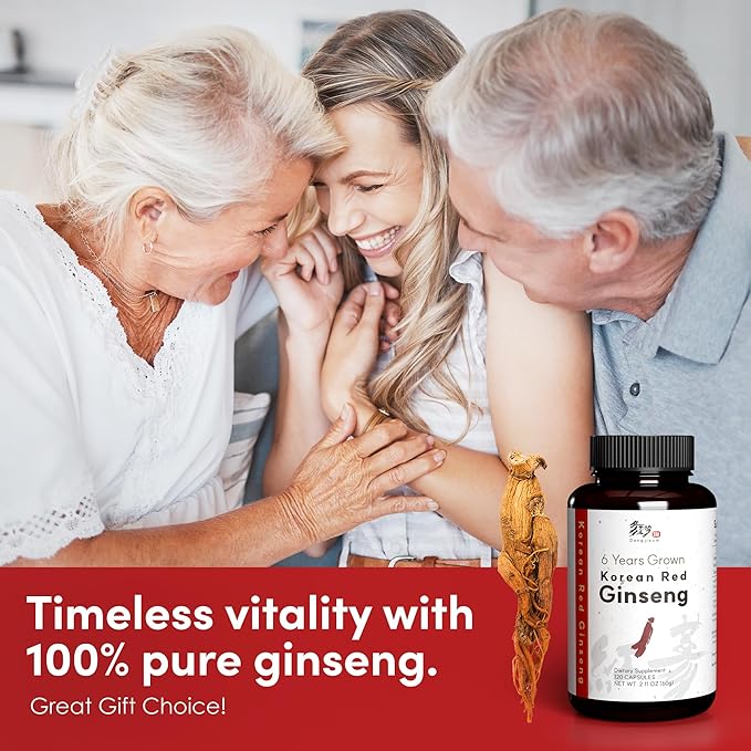 Korean Red Ginseng (6-Year Root) (Enhanced Ginsenoside) 120 Vegan Capsules