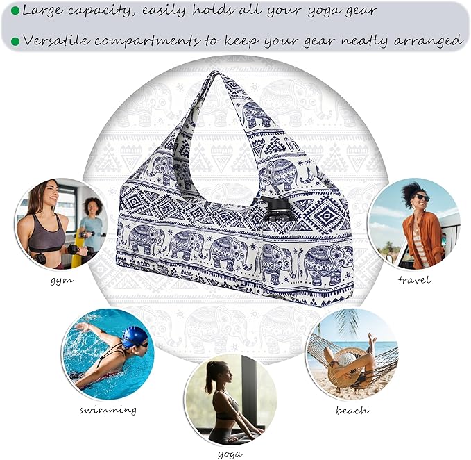 jswuffx Large Yoga Mat Bag Yoga Bags and Carriers Fits All You Stuff Yoga Tote Bag with Yoga Mat Strap, Elastic Pockets and Zipper Pockets