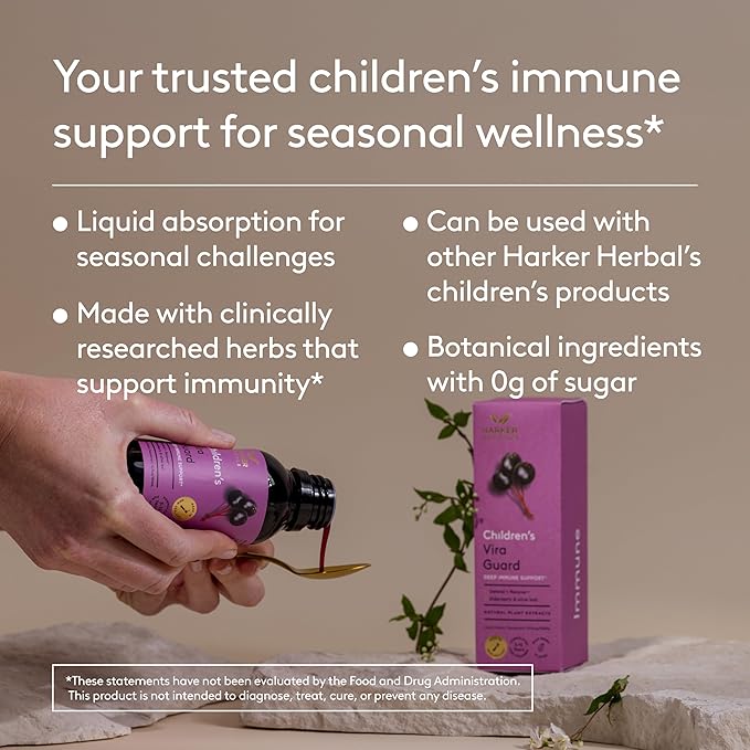 Children's Immune + Wellbeing Herbal Syrup, Daily Immunity with Elderberry, Echinacea & Olive Leaf, High Absorption, Elderberry Flavor, Plant-Based - 5.1 Fl oz (30 Servings)