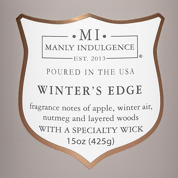 Manly Indulgence Winters Edge Scented Candles for Men, 15 oz Wooden Wick, Premium Soy Blend Wax, 60H Burn, Candles for Home Scented - Made in The USA
