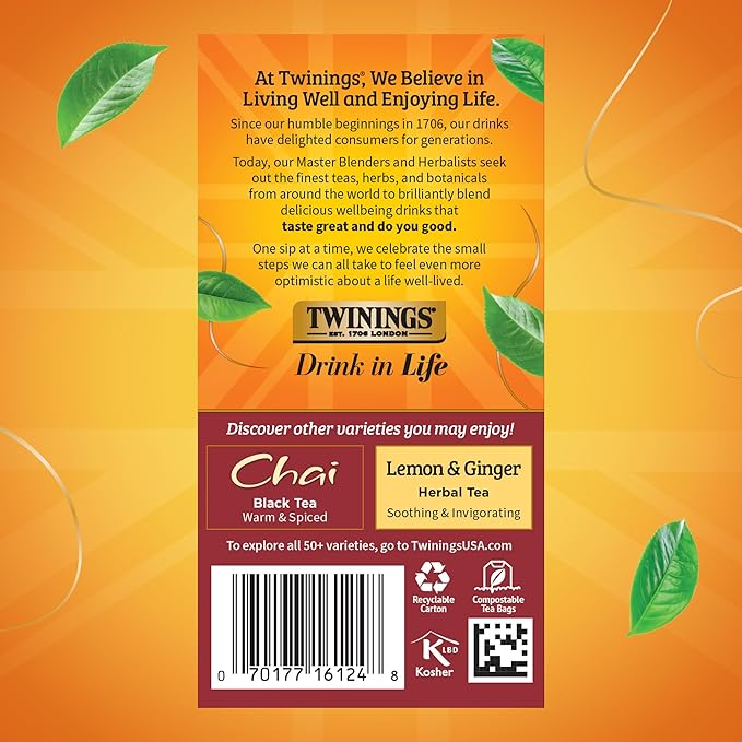 Twinings Spiced Apple Chai Black Tea Individually Wrapped Bags, 20 Count (Pack of 1), Sweet, Savoury Spices, Caffeinated, Enjoy Hot or Iced, 20 Teabags