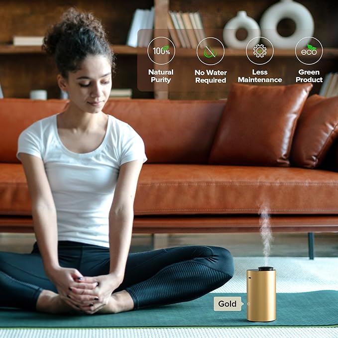 Airversa Waterless Essential Oil Diffuser for Home Aromatherapy Scent Diffusers with 3 Countdown Timer Settings or Timer-Off, 3 Mist Levels for Car Room Studio Office, ANX Premium Metal Silver