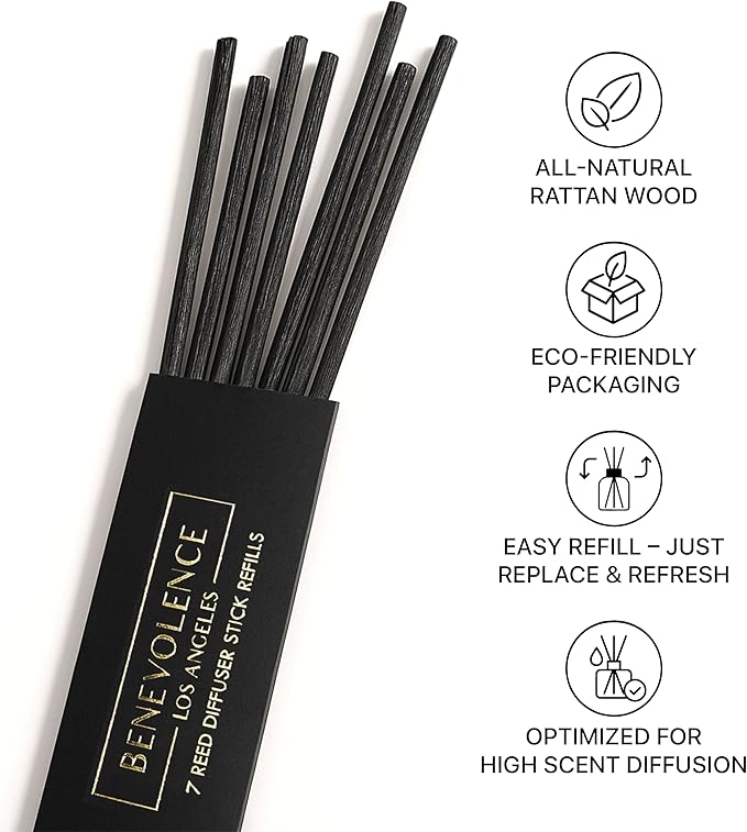 Benevolence LA Reed Diffuser Sticks - 3 Pack of 7 Natural Rattan Sticks per Pouch – Home Fragrance Refill, Eco-Friendly Reed Replacement for Essential Oil Diffusers