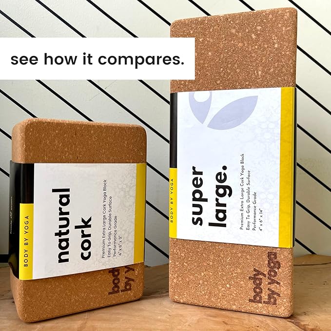 Premium Cork Yoga Blocks - Extra Large Yoga Block 2-Pack or Extra Tall 1-Pack for Inflexible Yogis | Natural, High-Density Cork for Superior Support & Stability | Optional Yoga Strap & Gift Box