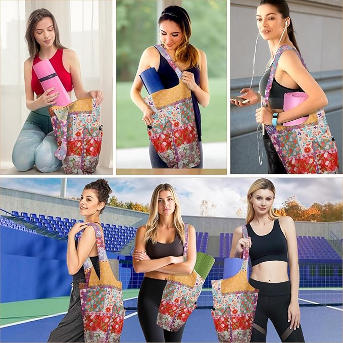 saniwu Yoga Mat Bag Carrier for Women Workout Large Waterproof with Zipper Pocket, Keychain and Wide Shoulder Straps