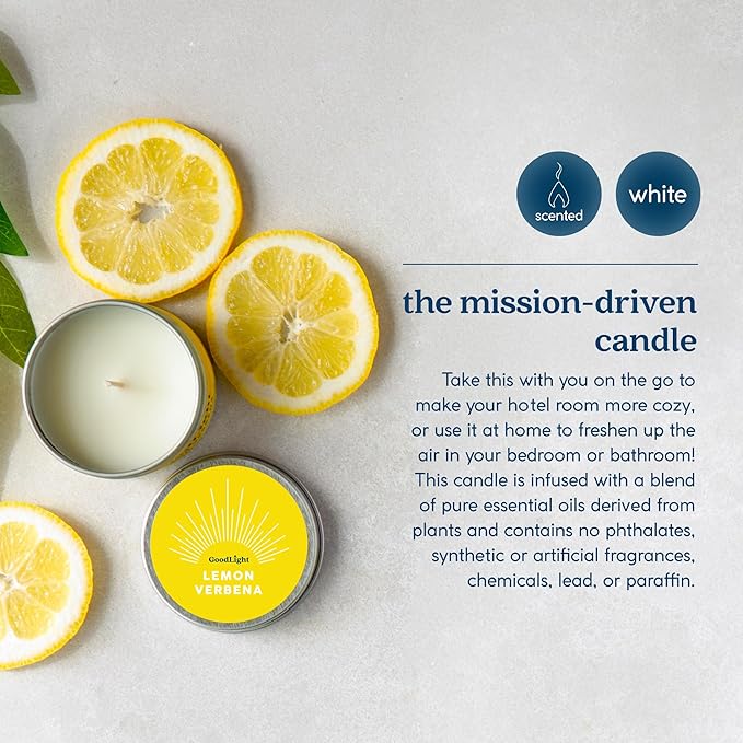 Paraffin-Free Scented Candle, Tin Candles, Birthday Gifts for Women & Men, 30-Hour Burn Time (Lemon Verbena, 6 oz)