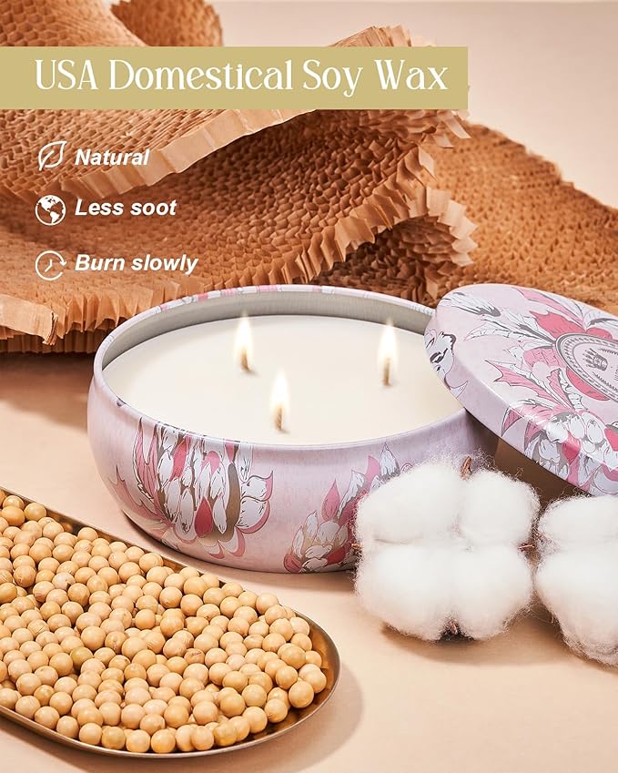 M&SENSE Fruity Rainbow Scented Candles Large 3 Wick Soy Tin Candle, Over 40 Hour Burning Time, 100% Natural Vegan Wax Relaxing Aromatherapy Aesthetic Candle Gift for Women Men