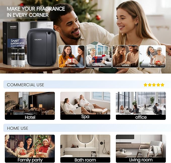 Waterless Essential Oil Diffuser,(2 * 50ml Fragrances Included) 3000 Sq.Ft Coverage 400ml Capacity Hotel Scent Diffuser,Cold Air Tech, App & Button Control,Scent Diffusers for Home Large Room (Black)