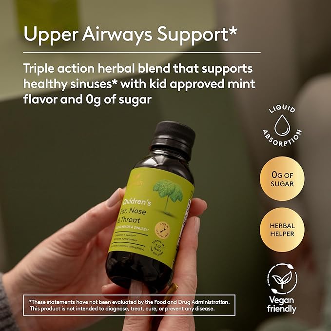 Children's Ear Nose & Throat Syrup, Herbal Formula for Sinuses & Seasonal Wellness Includes Echinacea, Pelargonium & Elderflower, Plant-Based - 5.1 Fl oz (30 Servings)