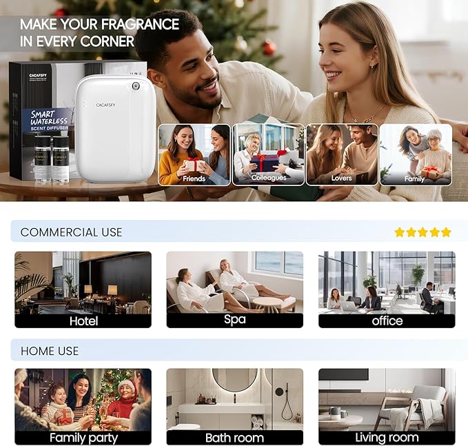 Waterless Essential Oil Diffuser,(2 * 50ml Fragrances Included) 3000 Sq.Ft Coverage 400 ml Large Capacity Hotel Scent Diffuser,Cold Air Tech, App & Button Control,Scent Diffusers for Home Large Room