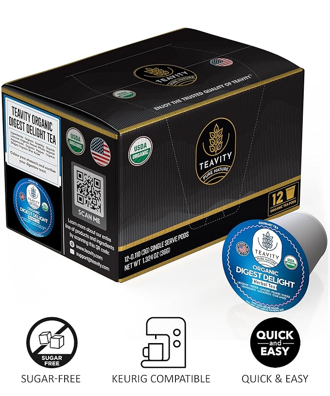 Organic Tea Pods with Ginger, Peppermint, Fennel, Licorice, & Rosehip Digest Delight by Teavity (12 Tea Pods)