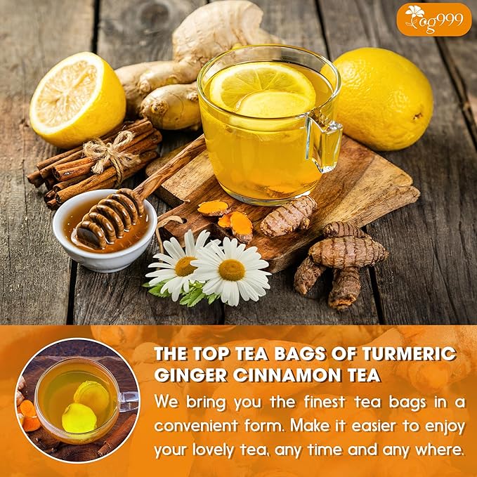 TOG999, Turmeric Ginger Cinnamon Tea Bags | 120 Count | Herbal Blend with Turmeric, Ginger, Cinnamon Stick & Chamomile Flowers for Relaxation | Naturally Flavorful, Caffeine-Free | Packed in Paper Box