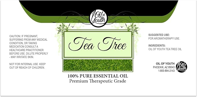Oil of Youth Tea Tree Essential Oil – Therapeutic Grade Aromatherapy Oil for Diffuser, Body, Skin, Hair – 4 fl oz with Dropper