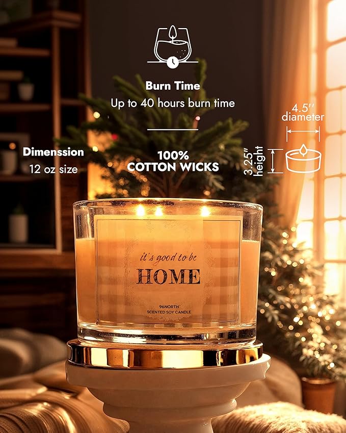 96NORTH Fresh Linen & Soft Amber Candle | Large 3 Wick Jar Candle | 12 Oz Up to 50 Hours Burning Time | 100% All Natural Soy Wax | Relaxing Aromatherapy Candle | Housewarming Gift for Women and Men