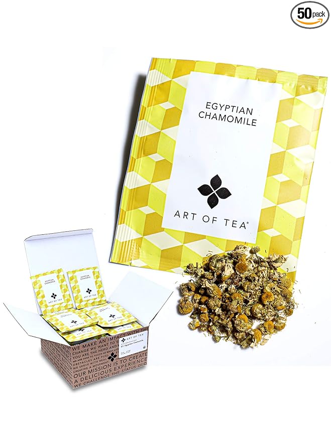 Art of Tea | Organic Egyptian Chamomile Tea Bags - Caffeine Free Herbal Teas | 50 Eco Friendly Pyramid Tea Bag Sachets | Chamomile Tea Organic Naturally Decaf Tea bags