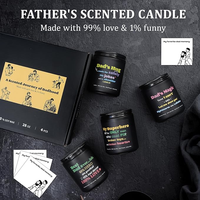 Scented Candles for Men, 4 Pack Mens Candle Christmas Gift for Dad, 28oz Candles for Home Scented - Lavender Woods/Smoke Vanilla/Vintage Oak/Leather, Gifts for Christmas, Birthday, Father’s Day