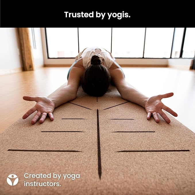 Luxury Cork Yoga Mat - Non Slip, Extra Thick Grip. Thicker, Longer, and Wider for More Comfort and Support. Tough Enough For Hot Yoga. Natural, Non Toxic, and Eco Friendly. Optional Alignment Lines.