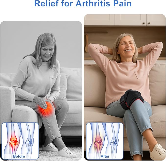 Wireless Red Light Therapy Knee Pad – 660nm Red & 850nm Infrared with Built-in Heating Wire, Heated Pain Relief for Arthritis, Joint & Muscle Pain, Adjustable Fit for Home & Seniors