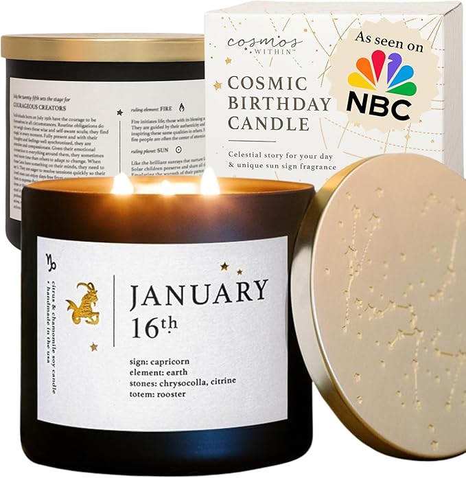 January 16th Personalized Zodiac Candle | Inspirational Astrology Reading and Daily Affirmation for Your Birthdate | Handmade Capricorn Candles | Astrology Birthday Gifts for Women