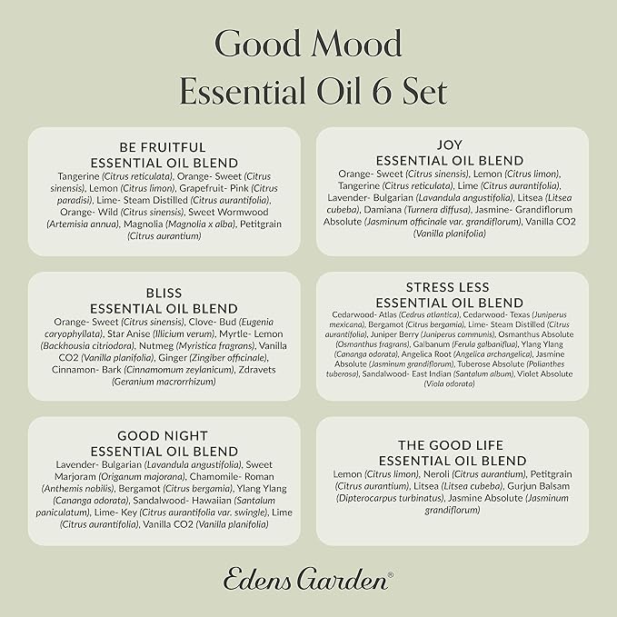 Edens Garden Essential Oils Good Mood 6 Set – 100% Pure Therapeutic Grade, Undiluted Aromatherapy Blends For Calm, Relaxation & Stress Relief Oil – Ideal For Self-Care, Diffusers & Home, 10 ml/ 6 Pack