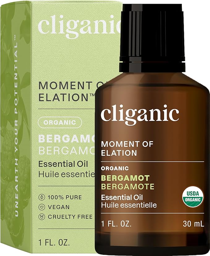 Cliganic Organic Bergamot Essential Oil, 100% Pure Natural for Aromatherapy | Non-GMO Verified (Packaging May Vary)