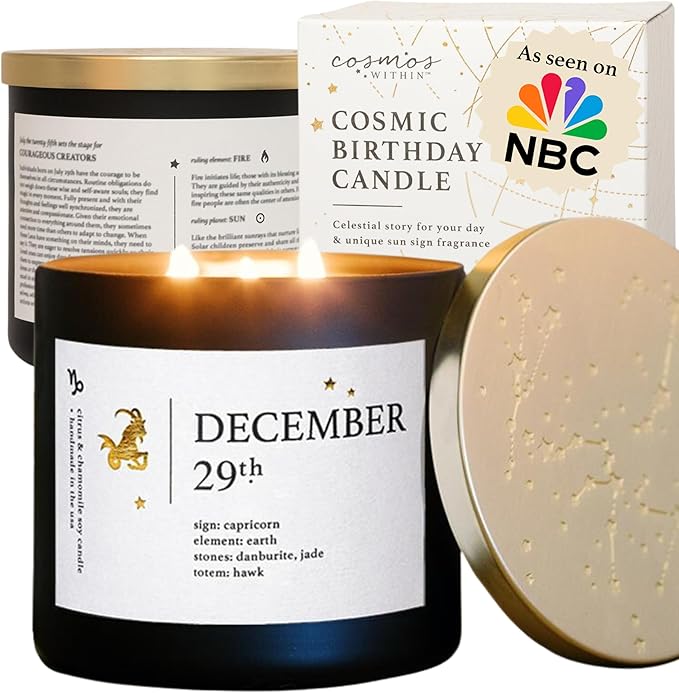 December 29th Personalized Zodiac Candle | Inspirational Astrology Reading and Daily Affirmation for Your Birthdate | Handmade Capricorn Candles | Astrology Birthday Gifts for Women