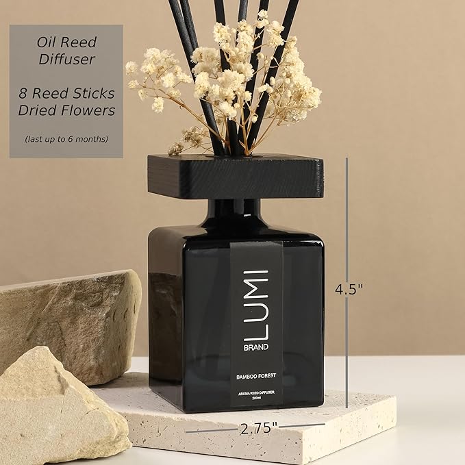 Luxury Aroma Gift Set | Bamboo Forest - Reed Diffuser (200ml), Wood Wick Soy Candle (200g), Room Spray (50ml) | Includes Dried Flowers & 8 Reeds | Luxurious Home Fragrance for Home Décor & Gifts