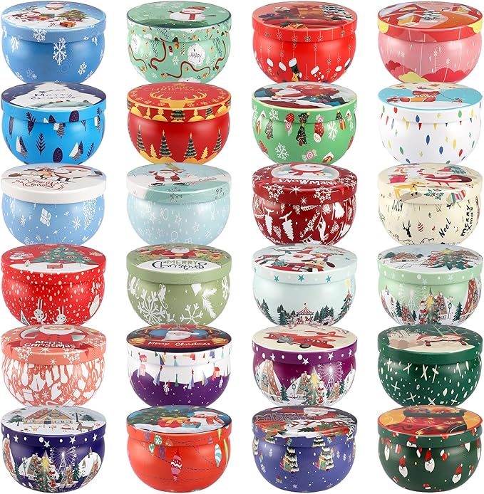 24Pack Christmas Scented Candle Tins Gift Set - Soy Wax Festive Candles 2.5oz- Long Lasting Burn time for Christmas Thanksgiving Gifts Holiday Decor & Gifting.