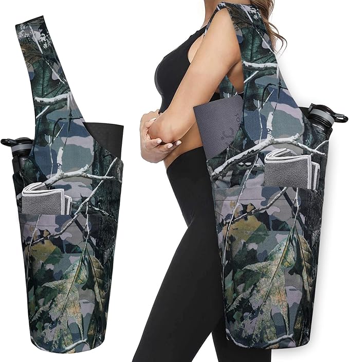 Fashion Printed Yoga Mat Bag with Large Side Pocket & Zipper Pocket Long Tote Yoga Bag Fit Most Size Mats - Holds More Yoga Accessories
