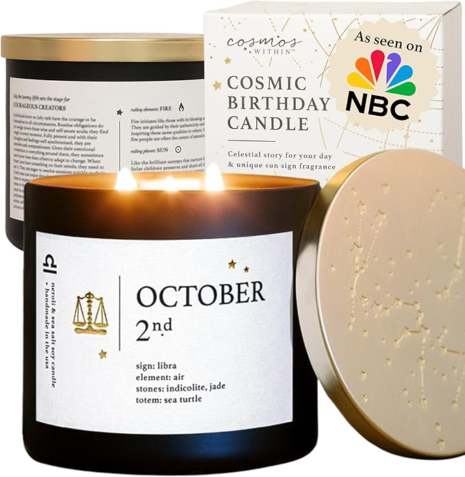 October 2nd Personalized Zodiac Candle | Inspirational Astrology Reading and Daily Affirmation for Your Birthdate | Handmade Libra Candles | Astrology Birthday Gifts for Women
