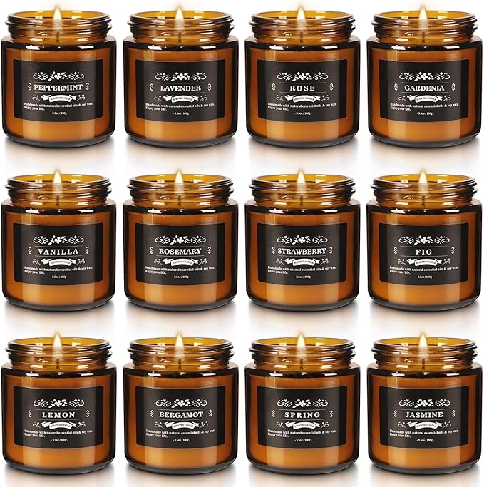 12 Pcs Scented Candles with Added Natural Essential Oils, 3.05oz, Suitable for Various Festivals, Parties, Yoga, and Home Scene